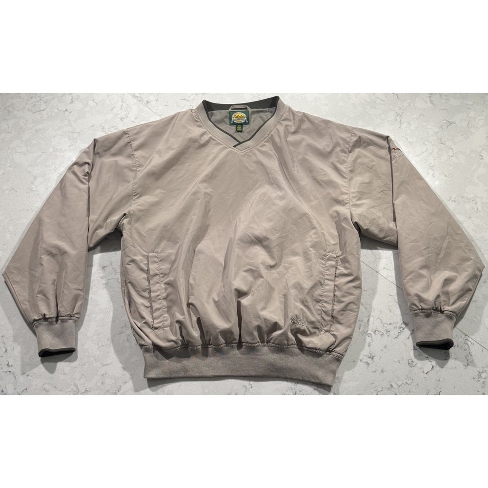 Cabela's Windcrest Pullover Mens Medium Tan V Neck‎ Windbreaker Gorpcore Outdoor